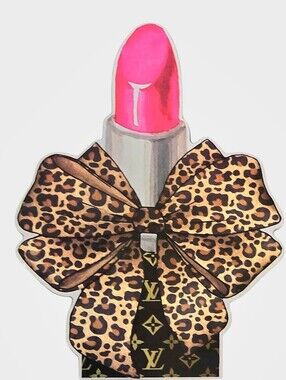 At Home Louis Vuitton Leopard Bow Pink Lipstick Wood Decor